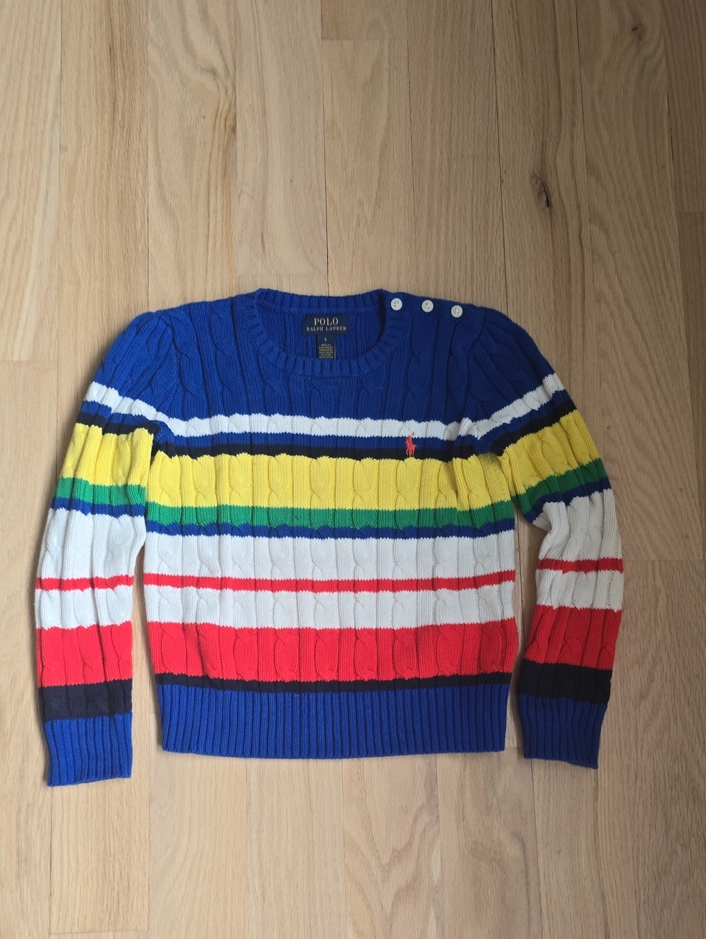 Polo by Ralph Lauren Royal Blue Multicolor Striped Cable-Knit Sweater